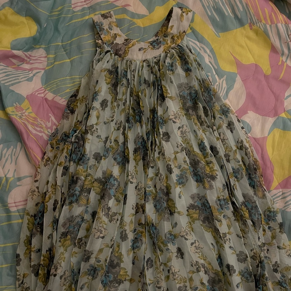 Free People Floral Chiffon Dress - Blue and Green